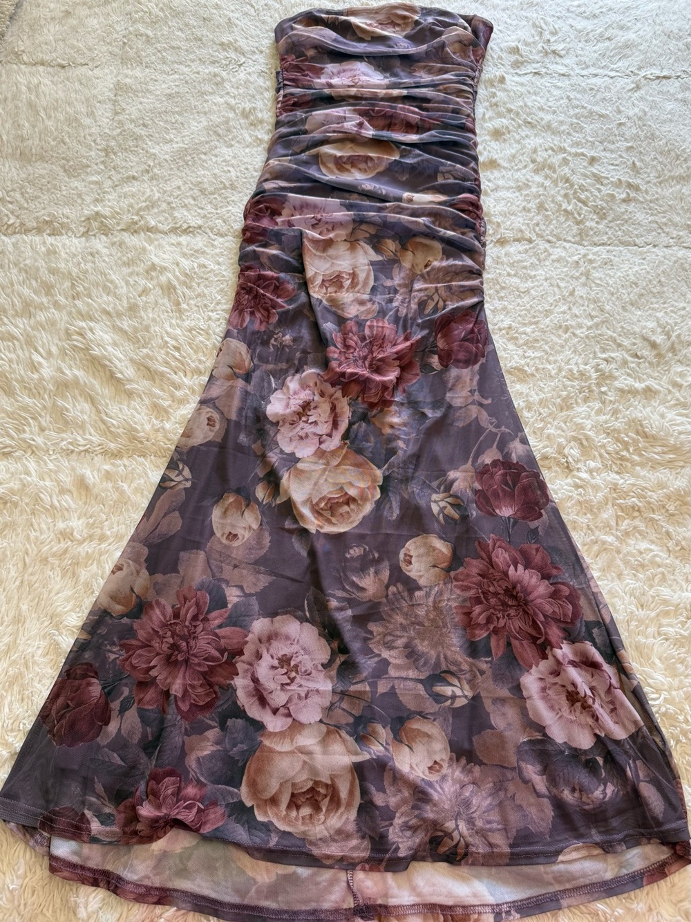 Floral Strapless Mermaid Dress in Mauve Pink